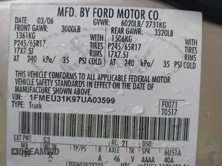 2007 Ford Explorer Sport Trac XLT с VIN 1FMEU31K97UA03599, выставлен на аукционе IAAI как лот 42291967 с пробегом 156 626 миль миль и . История ставок и продаж доступна на DreamBid. Изображение 9.