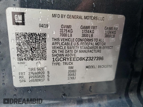 2019 Chevrolet Silverado 1500 RST with VIN 1GCRYEED8KZ327396, listed as a Copart auction lot 79118824 with 86,953 mi miles and Clean Title. Bid and sale history available at DreamBid. Image 15.