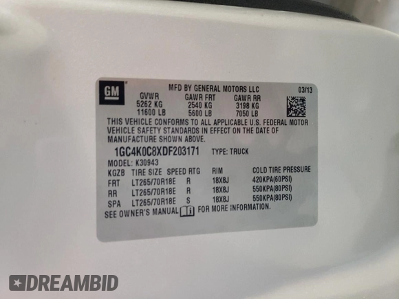 2013 Chevrolet Silverado 3500HD LT with VIN 1GC4K0C8XDF203171, listed as a Copart auction lot 83311684 with 151,305 mi miles and Salvage Title. Bid and sale history available at carsss.com. Image 12.