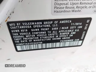 2015 Volkswagen Passat 1.8T SE w/Sunroof & Nav with VIN 1VWBT7A31FC043798, listed as a IAAI auction lot 42108289 with 132,442 mi miles. Bid and sale history available at carsss.com. Image 9.