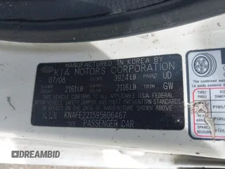 2009 Kia Spectra EX z VIN KNAFE221595606467, wystawiony jako IAAI lot #42484042 z przebiegiem 217 439 mil mil oraz . Historia ofert i sprzedaży dostępna na DreamBid. Obrazek 9.