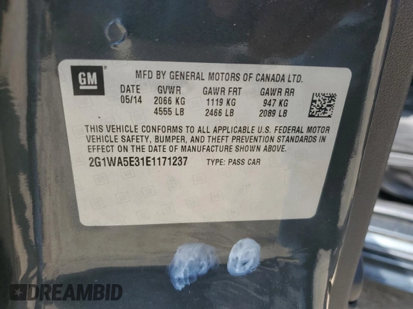 2014 Chevrolet Impala LS with VIN 2G1WA5E31E1171237, listed as a Copart auction lot 61774405 with 141,838 mi miles and Salvage title. Bid and sale history available at DreamBid. Image 12.