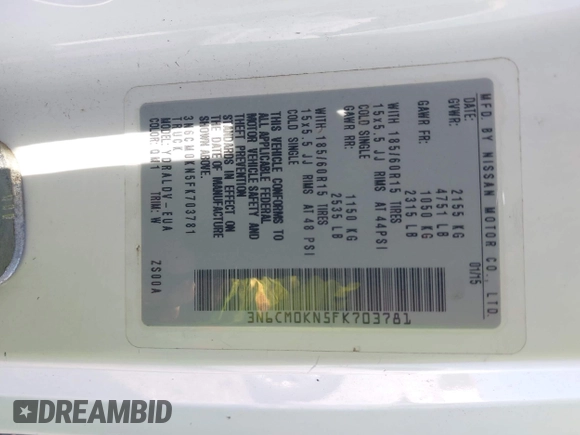 2015 Nissan NV200 SV with VIN 3N6CM0KN5FK703781, listed as a IAAI auction lot 42535053 with 164,271 mi miles and . Bid and sale history available at DreamBid. Image 9.