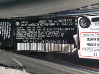 2005 BMW 6 Series 645Ci with VIN WBAEK73495B326508, listed as a Copart auction lot 72093794 with 149,002 mi miles and Salvage Title. Bid and sale history available at carsss.com. Image 12.