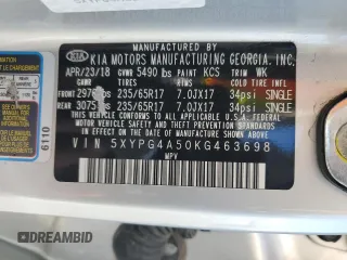 2019 Kia Sorento LX z VIN 5XYPG4A50KG463698, wystawiony jako Copart lot #50088435 z przebiegiem 68 787 mil mil oraz Szkoda całkowita • Salvage title. Historia ofert i sprzedaży dostępna na DreamBid. Obrazek 14.