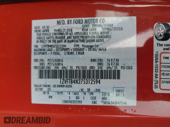 2007 Ford Mustang Deluxe with VIN 1ZVFT84N275312594, listed as a Copart auction lot 81361744 with Not Provided miles and Salvage Title. Bid and sale history available at carsss.com. Image 12.