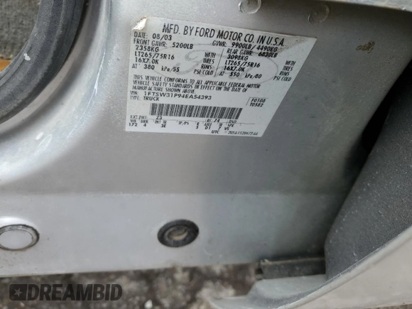 2004 Ford F-350 XL with VIN 1FTSW31P94EA54393, listed as a Copart auction lot 48525235 with Not Provided miles and Salvage Title. Bid and sale history available at DreamBid. Image 12.