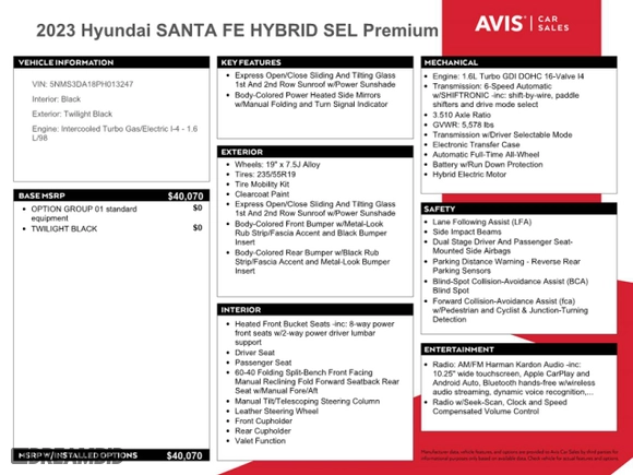 2023 Hyundai Santa Fe Hybrid SEL Premium with VIN 5NMS3DA18PH013247, listed as a Copart auction lot 43936825 with NaN miles and Clean Title. Bid and sale history available at carsss.com. Image 13.
