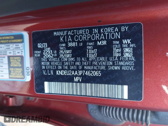 2023 Kia Seltos S with VIN KNDEU2AA3P7462065, listed as a IAAI auction lot 42126894 with 26,099 mi miles and . Bid and sale history available at DreamBid. Image 9.