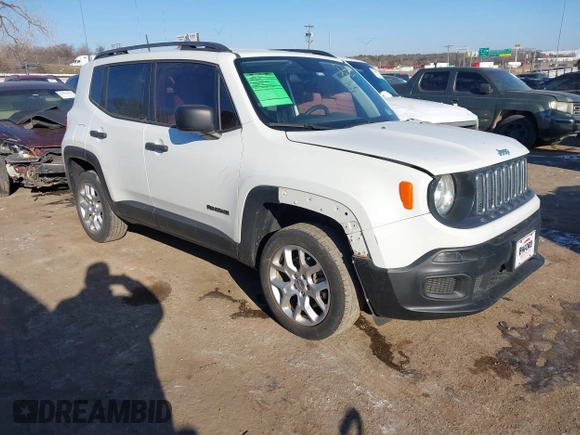 2018 Jeep Renegade Sport with VIN ZACCJBAB3JPJ29591, listed as a IAAI auction lot 41579924 with 62,900 mi miles. Bid and sale history available at carsss.com. Image 1.
