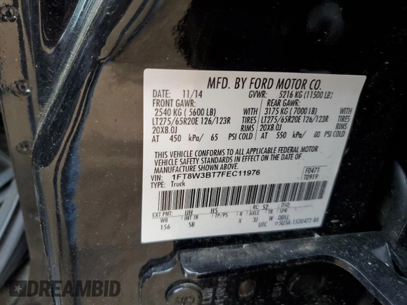 2015 Ford F-350 Platinum with VIN 1FT8W3BT7FEC11976, listed as a Copart auction lot 51699465 with 167,711 mi miles and Salvage Title. Bid and sale history available at DreamBid. Image 12.