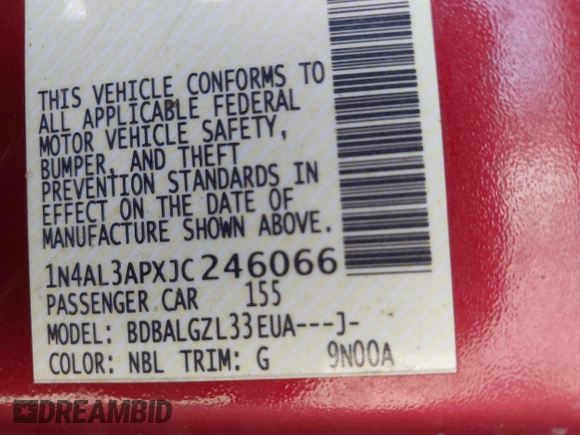 2018 Nissan Altima SV with VIN 1N4AL3APXJC246066, listed as a IAAI auction lot 42062713 with 134,644 mi miles and . Bid and sale history available at carsss.com. Image 9.