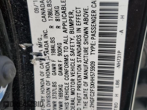2017 Honda Civic Sedan LX with VIN 2HGFC2F5XHH575909, listed as a Copart auction lot 51292595 with 77,118 mi miles and Salvage Title. Bid and sale history available at carsss.com. Image 12.