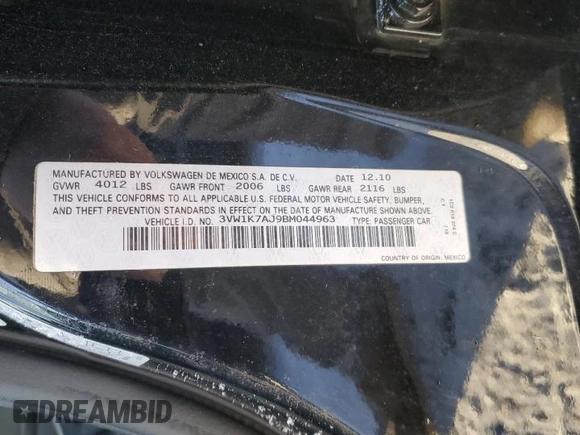 2011 Volkswagen Jetta Sedan S with VIN 3VW1K7AJ9BM044963, listed as a Copart auction lot 87917475 with 132,853 mi miles and Salvage Title. Bid and sale history available at carsss.com. Image 12.