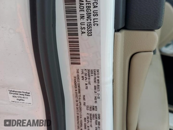 2022 Jeep Grand Cherokee Limited z VIN 1C4RJEBG8NC155333, wystawiony jako Copart lot #82373034 z przebiegiem 39 351 mil mil oraz Szkoda całkowita • Salvage title. Historia ofert i sprzedaży dostępna na DreamBid. Obrazek 13.