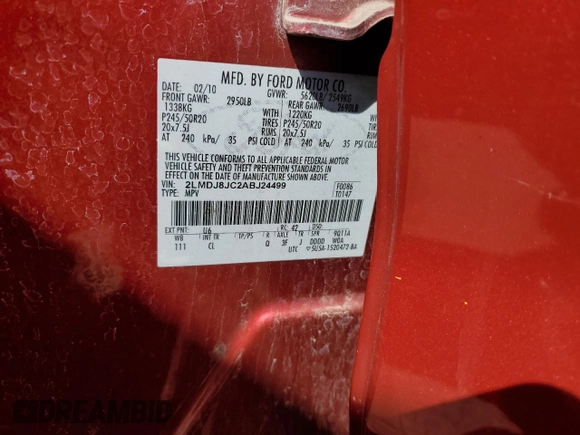 2010 Lincoln MKX z VIN 2LMDJ8JC2ABJ24499, wystawiony jako Copart lot #53376925 z przebiegiem 210 691 mil mil oraz Szkoda całkowita • Salvage title. Historia ofert i sprzedaży dostępna na DreamBid. Obrazek 14.