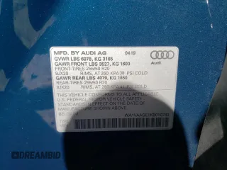 2019 Audi e-tron Prestige with VIN WA1VAAGE1KB010743, listed as a Copart auction lot 58812083 with 31,917 mi miles. Bid and sale history available at carsss.com. Image 13.