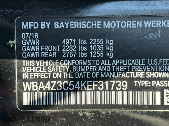 2019 BMW 4 Series 430i xDrive with VIN WBA4Z3C54KEF31739, listed as a Copart auction lot 47211265 with 21,404 mi miles and Clean title. Bid and sale history available at DreamBid. Image 10.