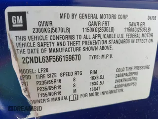 2006 Chevrolet Equinox LT z VIN 2CNDL63F566159670, wystawiony jako IAAI lot #42010825 z przebiegiem 222 613 mil mil oraz . Historia ofert i sprzedaży dostępna na DreamBid. Obrazek 9.