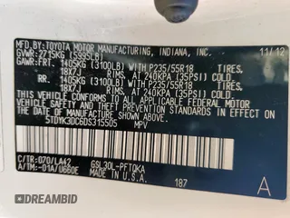 2013 Toyota Sienna XLE AAS z VIN 5TDYK3DC6DS315505, wystawiony jako Copart lot #58428475 z przebiegiem 140 140 mil mil oraz Szkoda całkowita • Salvage title. Historia ofert i sprzedaży dostępna na DreamBid. Obrazek 13.