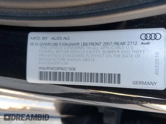 2015 Audi A6 2.0T Premium with VIN WAUFFAFC6FN021508, listed as a Copart auction lot 80302524 with 147,214 mi miles and Salvage Title. Bid and sale history available at carsss.com. Image 12.