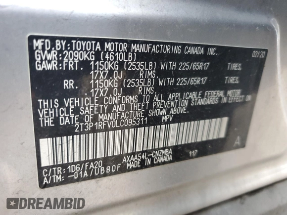 2020 Toyota RAV4 XLE with VIN 2T3P1RFV0LC095311, listed as a Copart auction lot 49062135 with 76,779 mi miles and Salvage Title. Bid and sale history available at carsss.com. Image 14.