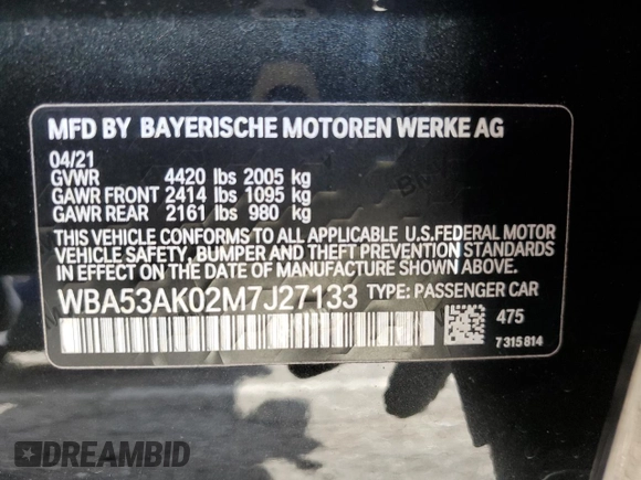 2021 BMW 2 Series 228i with VIN WBA53AK02M7J27133, listed as a Copart auction lot 41282854 with 13,897 mi miles. Bid and sale history available at carsss.com. Image 12.