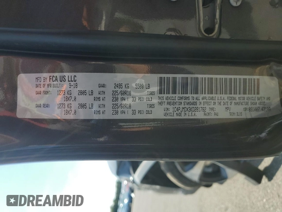 2019 Jeep Cherokee Limited с VIN 1C4PJMDX3KD281782, выставлен на аукционе Copart как лот 65009575 с пробегом 70 329 миль миль и Списание • Salvage title. История ставок и продаж доступна на DreamBid. Изображение 13.