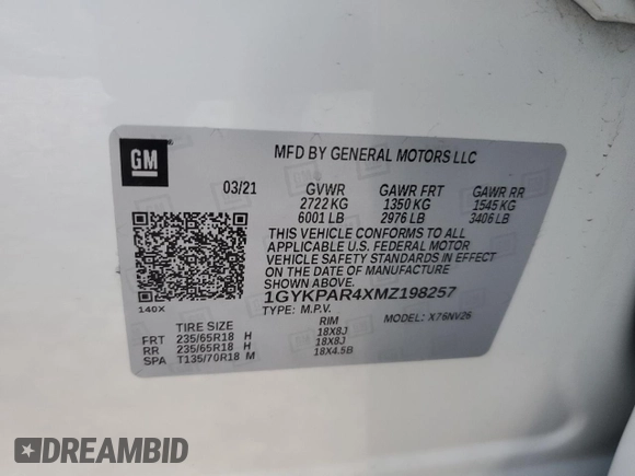 2021 Cadillac XT6 Luxury with VIN 1GYKPAR4XMZ198257, listed as a Copart auction lot 47433644 with 61,432 mi miles. Bid and sale history available at carsss.com. Image 13.