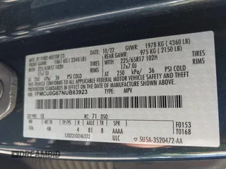 2022 Ford Escape SE с VIN 1FMCU0G67NUB83923, выставлен на аукционе IAAI как лот 42643806 с пробегом 43 193 миль миль и . История ставок и продаж доступна на DreamBid. Изображение 9.