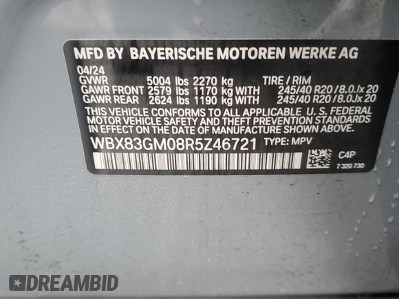 2024 BMW X2 M35i with VIN WBX83GM08R5Z46721, listed as a Copart auction lot 84721724 with 5,872 mi miles and Salvage Title. Bid and sale history available at carsss.com. Image 12.