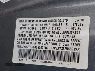 2011 Honda CR-Z EX with VIN JHMZF1D64BS000146, listed as a IAAI auction lot 42005083 with 204,459 mi miles. Bid and sale history available at carsss.com. Image 9.