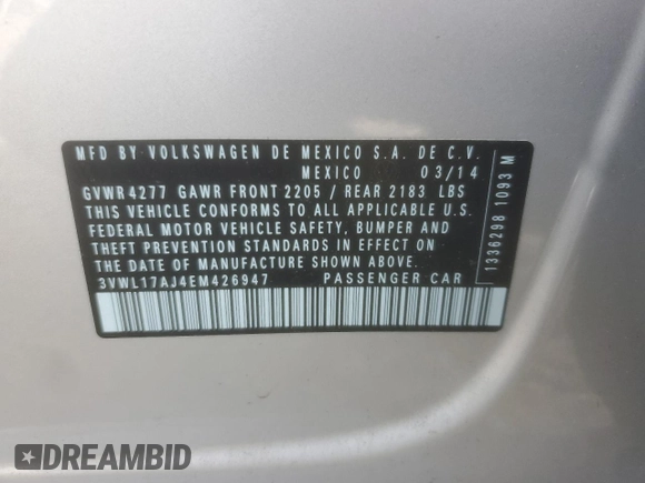 2014 Volkswagen Jetta SEL с VIN 3VWL17AJ4EM426947, выставлен на аукционе Copart как лот 49431185 с пробегом 104 254 миль миль и Списание • Salvage title. История ставок и продаж доступна на DreamBid. Изображение 14.
