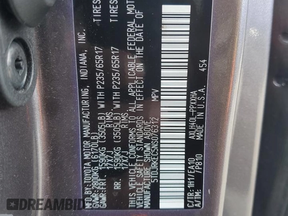 2022 Toyota Sienna XLE with VIN 5TDJRKEC5NS076312, listed as a Copart auction lot 48399325 with 19,969 mi miles and Salvage Title. Bid and sale history available at carsss.com. Image 13.