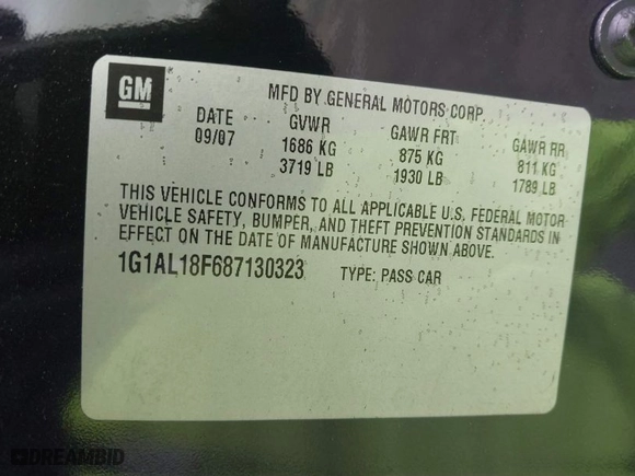 2008 Chevrolet Cobalt LT with VIN 1G1AL18F687130323, listed as a IAAI auction lot 41789036 with 121,285 mi miles. Bid and sale history available at carsss.com. Image 9.