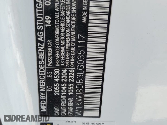 2020 Mercedes-Benz C 300 z VIN W1KWJ8DB3LG035117, wystawiony jako Copart lot #54713884 z przebiegiem 42 156 mil mil oraz Szkoda całkowita • Salvage title. Historia ofert i sprzedaży dostępna na DreamBid. Obrazek 12.