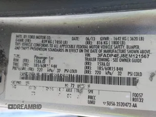 2014 Ford Fiesta SE with VIN 3FADP4EJ8EM121567, listed as a IAAI auction lot 42229439 with 108,640 mi miles and . Bid and sale history available at DreamBid. Image 9.