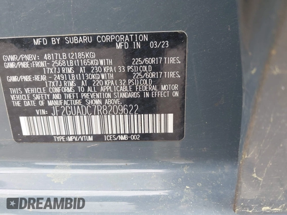 2024 Subaru Crosstrek Premium с VIN JF2GUADC7R8209622, выставлен на аукционе IAAI как лот 42589532 с пробегом Не указан миль и . История ставок и продаж доступна на DreamBid. Изображение 9.