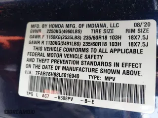 2020 Honda CR-V Hybrid EX-L with VIN 7FART6H88LE016940, listed as a IAAI auction lot 41789940 with 44,396 mi miles. Bid and sale history available at carsss.com. Image 9.