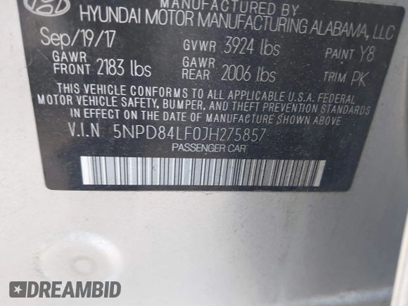 2018 Hyundai Elantra SEL with VIN 5NPD84LF0JH275857, listed as a IAAI auction lot 41525070 with 70,361 mi miles and . Bid and sale history available at DreamBid. Image 9.