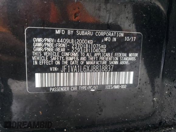 2018 Subaru WRX Limited with VIN JF1VA1L6XJ8818837, listed as a Copart auction lot 55956075 with 39,048 mi miles and Salvage title. Bid and sale history available at DreamBid. Image 12.