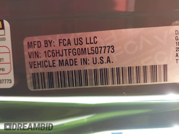 2021 Jeep Gladiator Overland with VIN 1C6HJTFG0ML507773, listed as a IAAI auction lot 41617970 with 95,816 mi miles and . Bid and sale history available at DreamBid. Image 9.