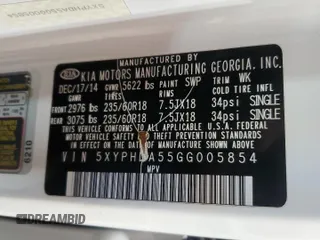 2016 Kia Sorento EX with VIN 5XYPHDA55GG005854, listed as a Copart auction lot 51369385 with 104,296 mi miles and Clean Title. Bid and sale history available at carsss.com. Image 13.