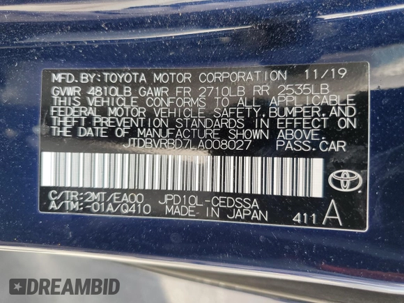 2020 Toyota Mirai z VIN JTDBVRBD7LA008027, wystawiony jako Copart lot #55421815 z przebiegiem 27 906 mil mil oraz Szkoda całkowita • Salvage title. Historia ofert i sprzedaży dostępna na DreamBid. Obrazek 12.