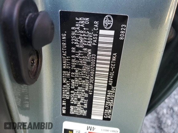 2011 Toyota Camry LE with VIN 4T1BF3EK4BU700033, listed as a Copart auction lot 43334895 with 152,556 mi miles and Salvage Title. Bid and sale history available at DreamBid. Image 12.