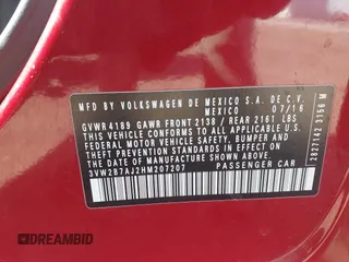 2017 Volkswagen Jetta S z VIN 3VW2B7AJ2HM207207, wystawiony jako IAAI lot #41654971 z przebiegiem 73 427 mil mil oraz . Historia ofert i sprzedaży dostępna na DreamBid. Obrazek 9.