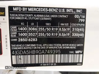 2016 Mercedes-Benz GLE 350 with VIN 4JGDA5HB9GA749395, listed as a IAAI auction lot 42346054 with 218,969 mi miles and . Bid and sale history available at DreamBid. Image 9.