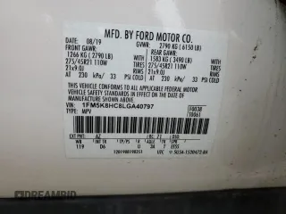 2020 Ford Explorer Platinum с VIN 1FM5K8HC8LGA40797, выставлен на аукционе Copart как лот 59525465 с пробегом 53 627 миль миль и Списание • Salvage title. История ставок и продаж доступна на DreamBid. Изображение 14.