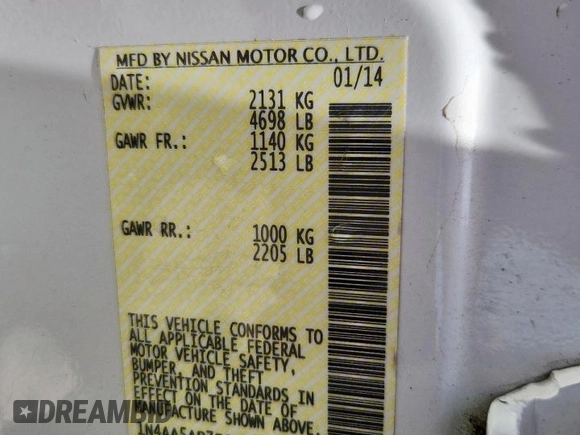 2014 Nissan Maxima SV with VIN 1N4AA5AP7EC460391, listed as a Copart auction lot 59004355 with 205,599 mi miles and Salvage title. Bid and sale history available at DreamBid. Image 12.