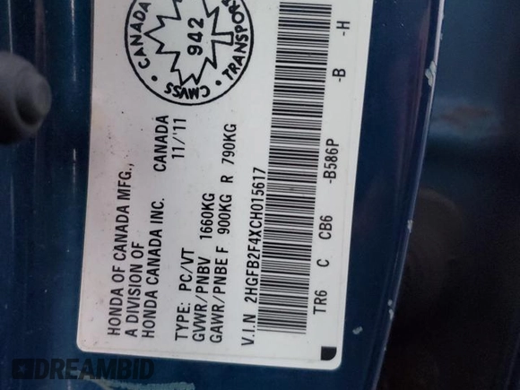 2012 Honda Civic z VIN 2HGFB2F4XCH015617, wystawiony jako Copart lot #49930735 z przebiegiem 255 864 mil mil oraz Szkoda całkowita • Salvage title. Historia ofert i sprzedaży dostępna na DreamBid. Obrazek 13.